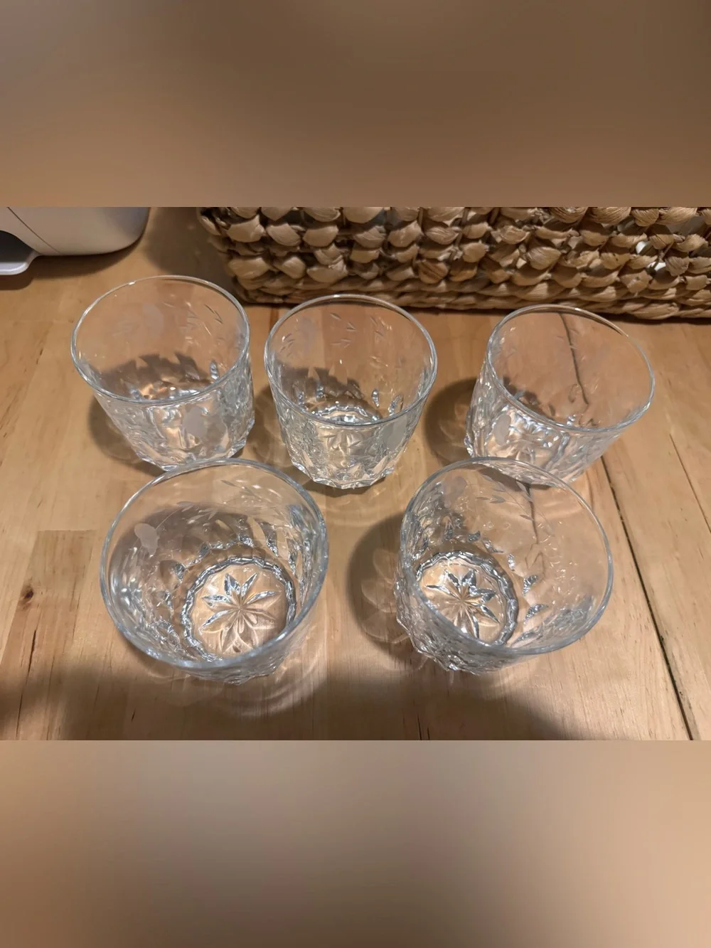 Vintage Floral Etched Glass Tumbler Set - 5 Pack